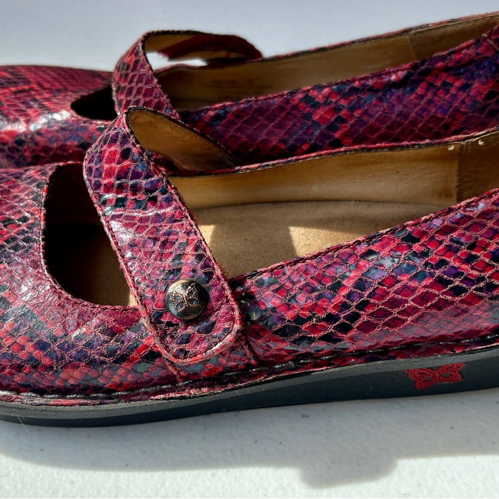 Alegria Mary Jane Red Leather Snakeskin Pattern Size 37 EUC . US 7-7.5 - Picture 6 of 14